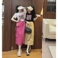 Set cotton gồm áo thun croptop phối chân váy thô suông cute