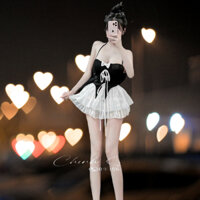 🍊🌿Sét cúo ngực đính nơ mix chân vây xoè bồng