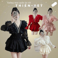 Sét CƯỜM UN ( tay dài _TD) kate dáng ngắn xoè tầng cổ V đi chơi nhảy múa văn nghệ nữ - Thiên Yết