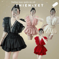 Sét CƯỜM XÁC NÁCH UN kate dáng ngắn xoè tầng cổ V đi chơi nhảy múa văn nghệ nữ - Thiên Yết