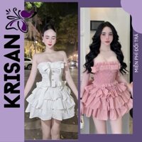 Set Cúp Ngực Kiểu Ống Đính Nơ Form Ôm + Chân Váy 3 Tầng Phồng Xoè ,Đầm Váy Phồng Cúp Ngực Đi Tiệc Đi Biển KRISHAN