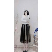 Set cv lưới phối kèm áo thun gân tay dài