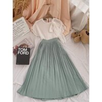 Sét cv xếp ly + áo voan trắng nơ.