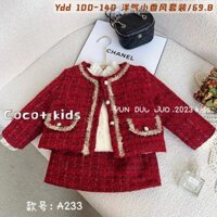 Sét dạ lông gồm áo khoác và chân váy cho bé gái HK KIDS xinh xắn thời trang cho bé diện tết sz 2-8 tuổi (mã A233)