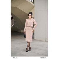 Set dạ nữ áo khoác dạ cổ tròn phối quân váy ôm Orchid - BD13B451