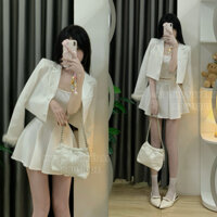 Set dạ nữ tiểu thư , Set dạ tay lông croptop cổ vest mix chân váy xoè không kèm áo dây [ HÌNH THẬT HƯƠNG TUYẾT ANH ]