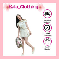 Set Dạ Tex Chỉ Nổi Áo Cổ Sen Kèm Nơ Mix Quần Giả Váy 2 Màu Basic (kèm ảnh thật) (V101)