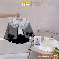 Sét dạ tiểu thư cho bé gái HK KIDS gồm áo khoác, áo sơ mi và chân váy xếp li xinh xắn bé diện tết sz 2-8 tuổi (mã ZZXP)