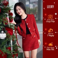 Set dạ tweed nữ thiết kê KALYN SET màu đỏ đô 2 món công sở sang chảnh by LEERY