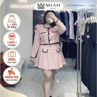 Set dạ Tweed Pinky hồng nữ bigsize dáng croptop thu đông chân váy xòe thiết kế sang chảnh MIAH BIGSIZE SE0005