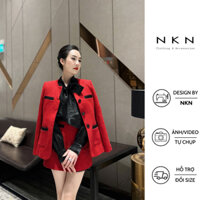 Set dạ tweed, set dạ NKN Amina màu đỏ, thiết kế túi cơi, chiết eo tôn dáng, chất dạ tweed cao cấp