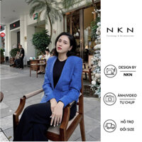 Set dạ tweed, set dạ NKN Dalia màu xanh dương, thiết kế dáng suông kèm tag cài áo, chất liệu cao cấp