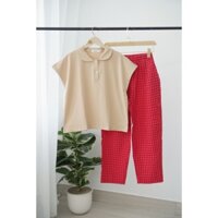 Set dài áo polo sen thời trang, set dài nữ áo polo tay hến hàn quốc