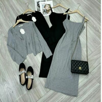 Sét đầm 2 dây dáng dài ôm body và áo khoác cardigan ngoài chết đẹp phối đồ đa dạng mặc 4 mùa