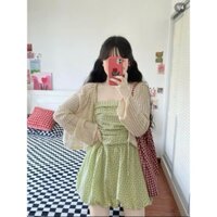 SET ĐẦM 2 DÂY HOA NHÍ XANH TÙNG BÍ KÈM ÁO KHOÁC LƯỚI