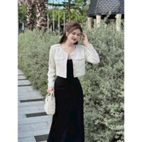 Set đầm 2 dây thời trang nữ chất thun gân lạnh kèm áo khoác linen 3 màu trắng xám đỏ,