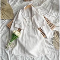 SET đầm 2 dây vải bố + khoác crop đính nút