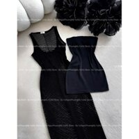 Set đầm 2 món đi biển, đầm thun tăm lạnh có mút ngực kèm đầm body len ren cao cấp dáng dài chuẩn hình mtb
