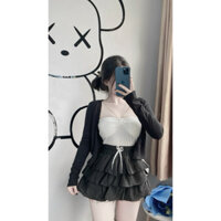 Set đầm 3 món dễ mặc gồm áo + chân váy + áo khoác Women Nữ Top