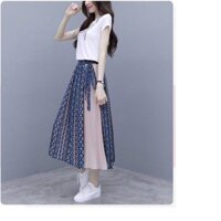 SÉT ĐẦM ÁO THUN CHÂN VÁY HOA DẬP LY CAO CẤP- HÀNG NHẬP
