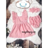 Set đầm bé gái kèm băng đô - Hồng phấn - Size M