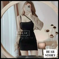 Set đầm body 2 dây kiểu kèm áo khoác dài tay chất dày đẹp | Đầm kiểu ôm body tôn dáng - Đ0067 | bear.story