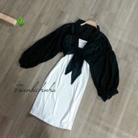 Sét đàm body+áo sơ mi cột nơ giữa eo pk,fresize dưới 55kg