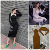Set Đầm Body Cổ Yếm Cột Dây Kèm Áo