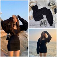 SET ĐẦM BODY ĐEN 2S KÈM ÁO KHOÁC CHẤT ĐẸP💕