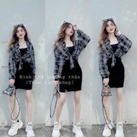 Set đầm body kèm áo khoác phối caro cực cá tính