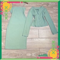 Set đầm body kèm áo khoác rip xịn xò - freesize dưới 55kg- Carotshop - Áo Bomber