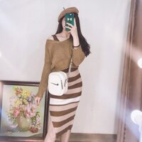 Sét đầm body sọc lên+áo len