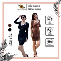 Set đầm body xoắn ngực hai dây khoét eo kèm áo khoác dài tay lửng