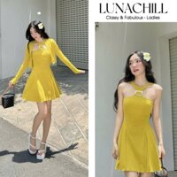 Sét Đầm Cổ Yếm Phối Khóa Vuông, Tùng Dáng Xòe Có Kèm Áo Khoác Tay Dài Chất Thun- Nữ -  LN19