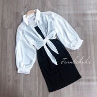 Set đầm dây áo sơ mi sang chảnh kèm clip