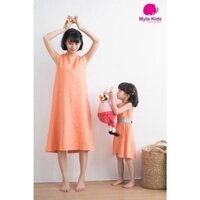 Set đầm đôi mẹ và bé gái màu cam đầm dáng suông không tay chất liệu đũi cho bé 1-2-3-4-5-6-7-8-9-10 tuổi Myla Kids