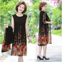 Set đầm dự tiệc trung niên nữ V50, váy voan cho mẹ dáng suông chất đẹp cao cấp sang trọng U40 U50 U60 U70 Bigsize giá rẻ