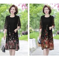 Set đầm dự tiệc trung niên nữ V50, váy voan cho mẹ dáng suông chất đẹp cao cấp sang trọng U40 U50 U60 U70 Bigsize giá rẻ