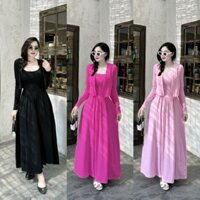 Set Đầm hai dây dáng xòe mix áo khoác tay dài xinh yêu, set bộ nữ Đi chơi (Thun gân lạnh) DD0932