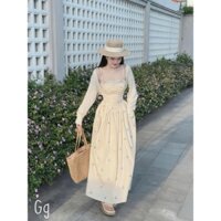Set đầm hoa dáng dài maxi kèm áo khoác tiểu thư xinh xắn H71