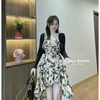 Sét đầm hoa và áo khoác cadidan cao cấp chuẩn shop thiết kế đường nét phong cách hiện đại trẻ trung