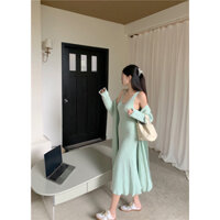 Set đầm len kèm áo khoác ngoài dáng dài