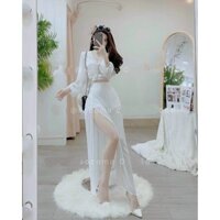 Set đầm maxi xẻ tà đi biển phong cách boho quyến rũ sang chảnhtp 2 màu đen trắng NHƯ Ý