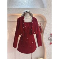 set đầm nhung kèm áo khoác đính ngọc laviecloset