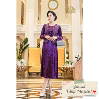 Set Đầm nhung tuyết váy cổ tròn kết đá Ladyshop thời trang trung niên cao cấp T38