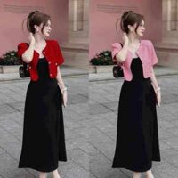Sét đầm Nữ body 2 dây, kèm áo khoác vest tay lỡ tiểu thư sang trọn dự tiệc