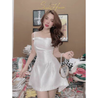 Sét đầm nữ hai dây dáng xòe kèm chân váy màu trắng tinh khôi