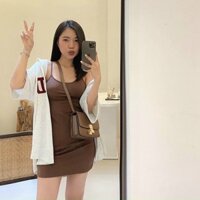 Set đầm ôm body 2 dây+ áo khoác thêu chữ form rộng cá tính