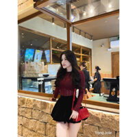 Set đầm ren đỏ nữ diện noel, vải co dãn tốt dễ mix đồ a10