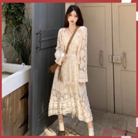 Set Đầm Ren Thêu Thổ Cẩm 2 Dây Tua Rua Và Áo Khoác Ren Hoa Cúc